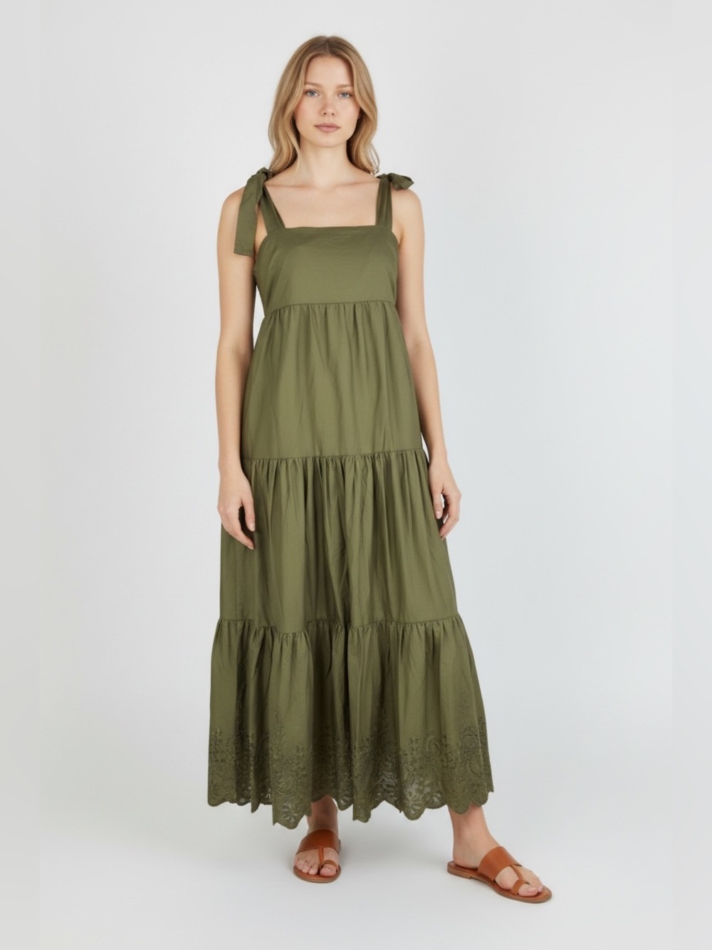 Jason Wu Olive Green Embroidered Maxi Tier Dress Small